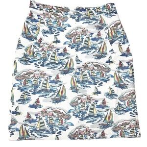 Nine West Sweet Escape Havana Linen Skirt Sailboat Print 8 Resort Wear Coastal
